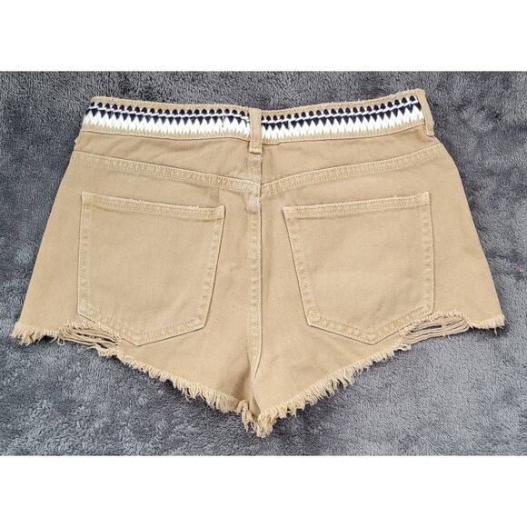 P.S Erin Wasson Khaki Jean Denim Shorts Embroidered Womens Size 27 - Picture 2 of 4